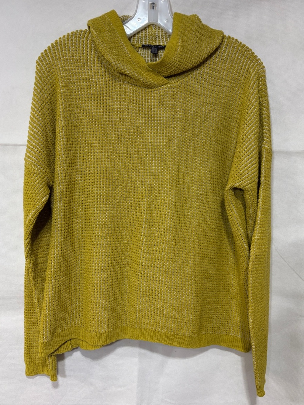 Eileen Fisher Olive-Gold Textured Cowl Neck Sweater Hoodie